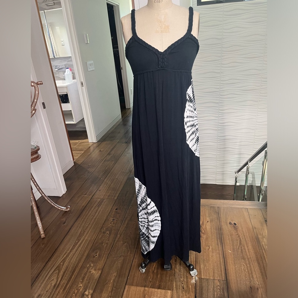 black knit dress with white tie dye trim size small